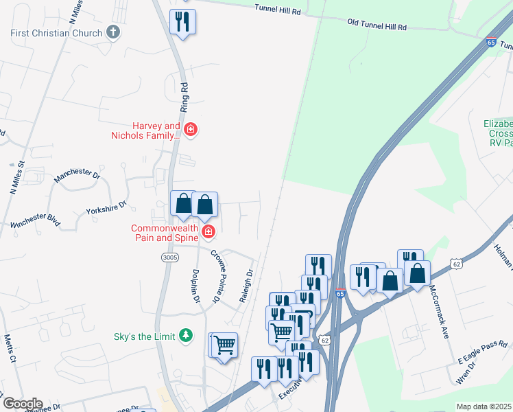 map of restaurants, bars, coffee shops, grocery stores, and more near 600 Crimson Creek Drive in Elizabethtown