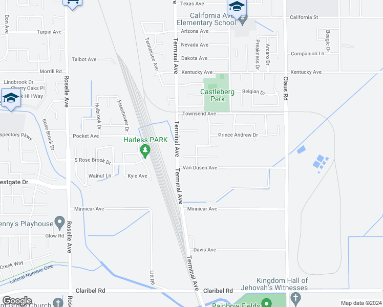map of restaurants, bars, coffee shops, grocery stores, and more near 3625 Incline Court in Riverbank