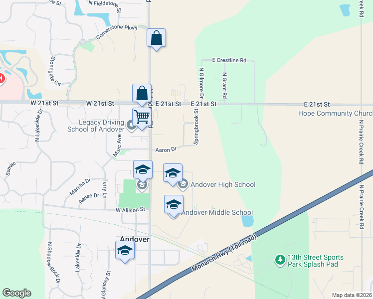 map of restaurants, bars, coffee shops, grocery stores, and more near 1927 Harvest Ridge Court in Andover