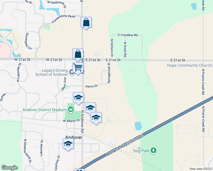 map of restaurants, bars, coffee shops, grocery stores, and more near 1928 Springbrook in Andover
