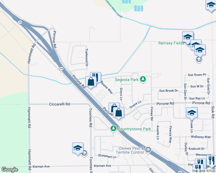 map of restaurants, bars, coffee shops, grocery stores, and more near 5622 Baume Way in Salida
