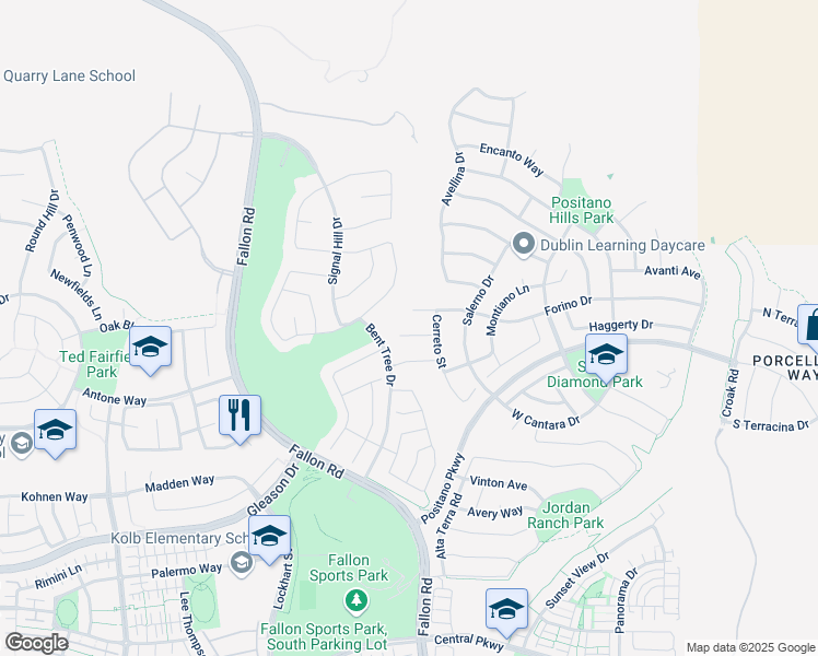 map of restaurants, bars, coffee shops, grocery stores, and more near 2715 Palatino Court in Dublin