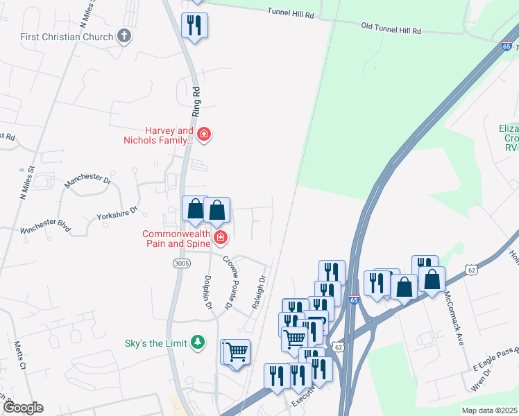 map of restaurants, bars, coffee shops, grocery stores, and more near 600 Crimson Creek Drive in Elizabethtown