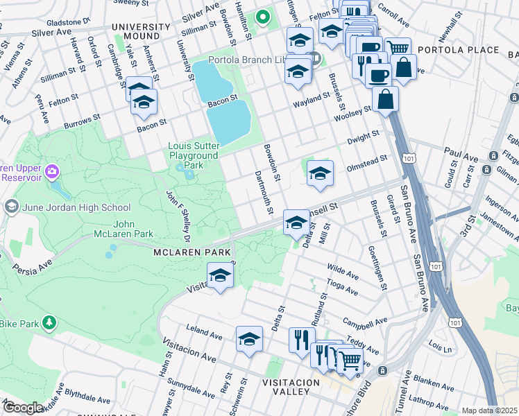 map of restaurants, bars, coffee shops, grocery stores, and more near in San Francisco