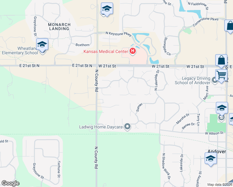 map of restaurants, bars, coffee shops, grocery stores, and more near 1511 Browning Court in Andover
