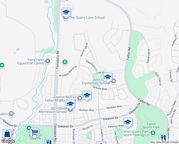 map of restaurants, bars, coffee shops, grocery stores, and more near 5616 North Dublin Ranch Drive in Dublin