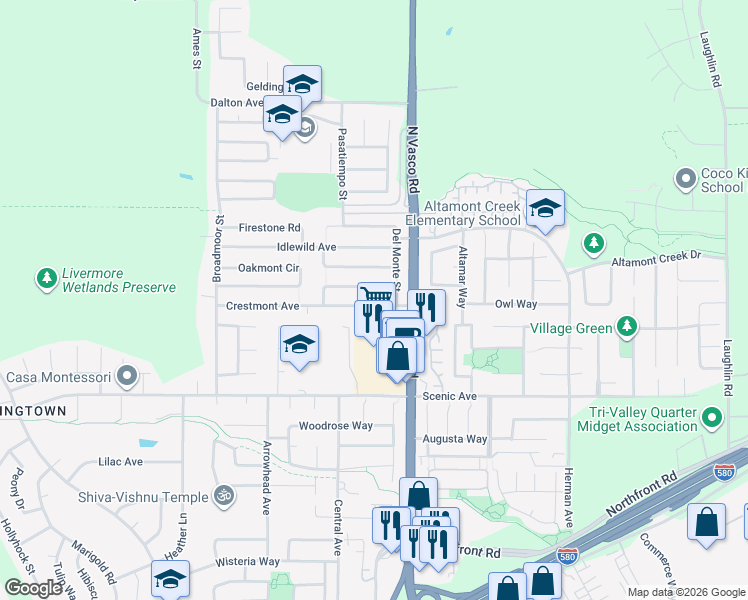 map of restaurants, bars, coffee shops, grocery stores, and more near 5873 Singing Hills Avenue in Livermore