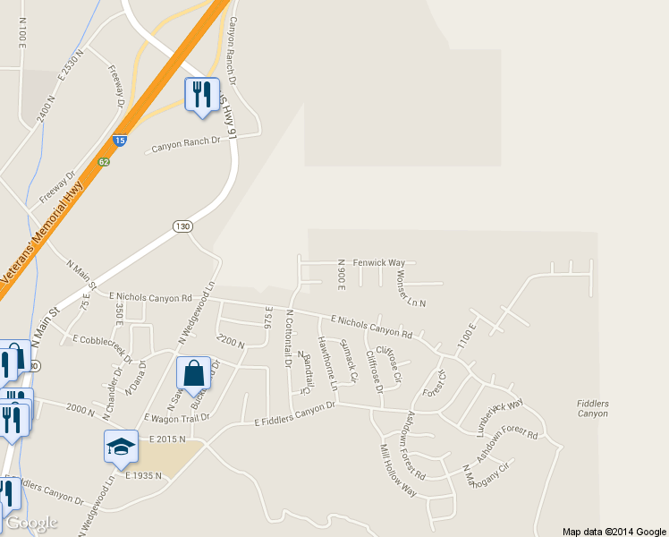 map of restaurants, bars, coffee shops, grocery stores, and more near 903 Fenwick Way in Cedar City