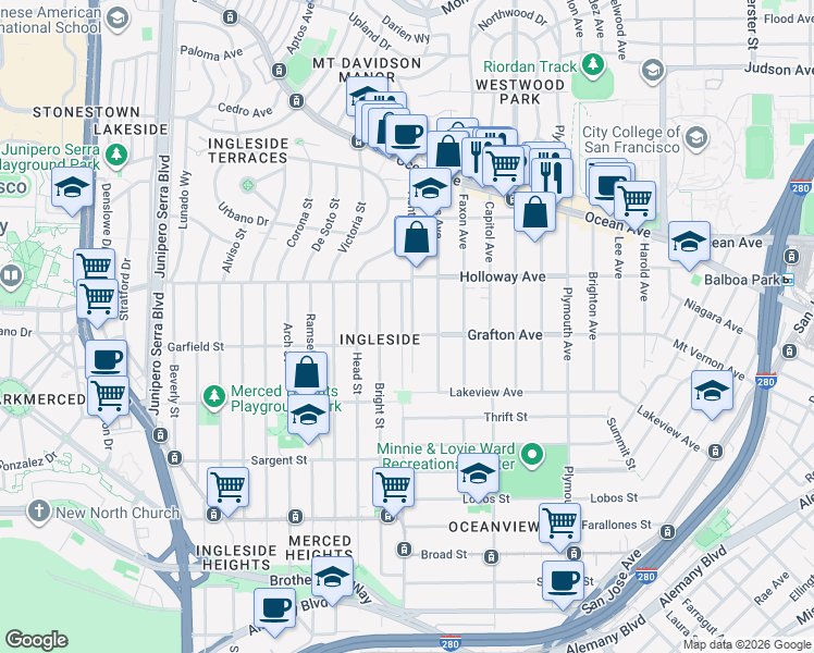 map of restaurants, bars, coffee shops, grocery stores, and more near in San Francisco
