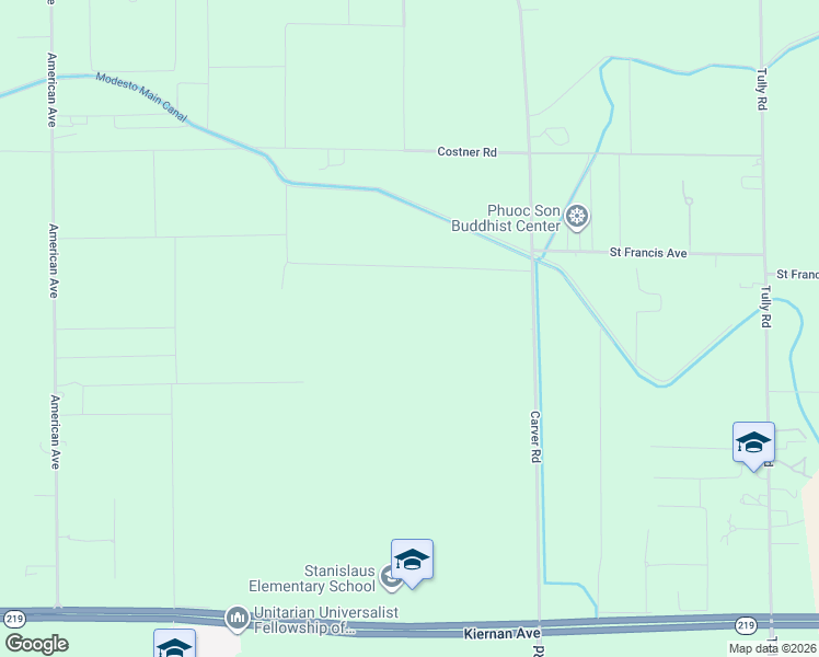 map of restaurants, bars, coffee shops, grocery stores, and more near 5631 Carver Road in Modesto
