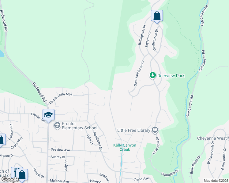 map of restaurants, bars, coffee shops, grocery stores, and more near 17480 Madison Avenue in Castro Valley