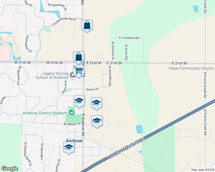 map of restaurants, bars, coffee shops, grocery stores, and more near 1928 Springbrook in Andover