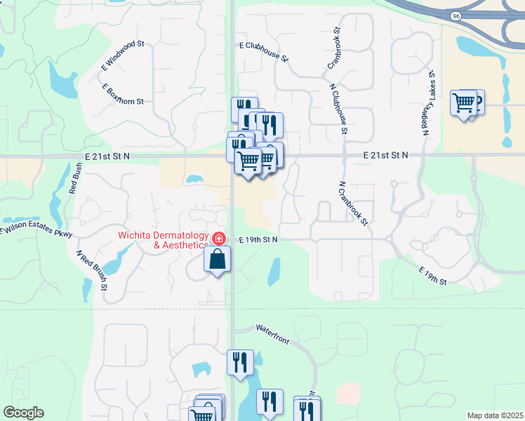 map of restaurants, bars, coffee shops, grocery stores, and more near 2000-2080 N Goebel St in Wichita