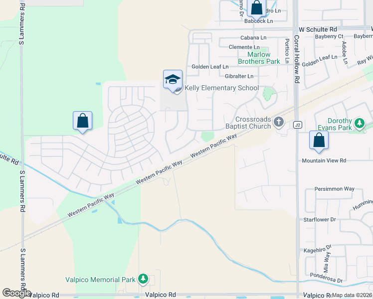 map of restaurants, bars, coffee shops, grocery stores, and more near 2526 Marie Antonette Lane in Tracy