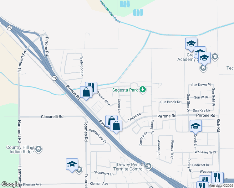 map of restaurants, bars, coffee shops, grocery stores, and more near 5625 Greco Lane in Salida