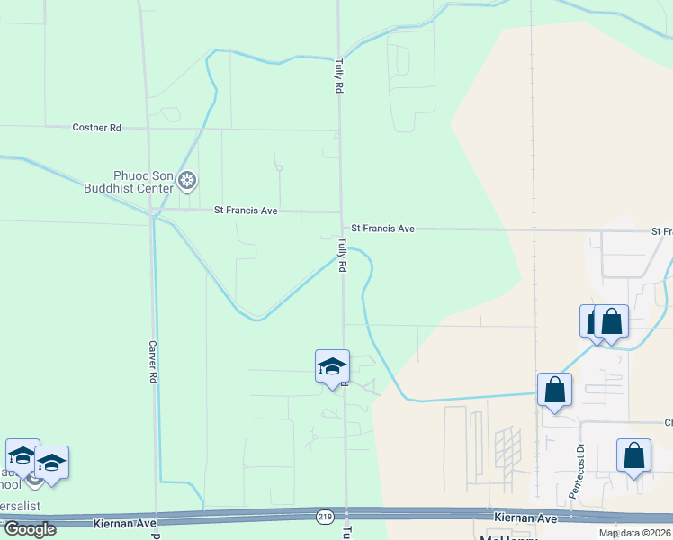 map of restaurants, bars, coffee shops, grocery stores, and more near 5631 Tully Road in Modesto