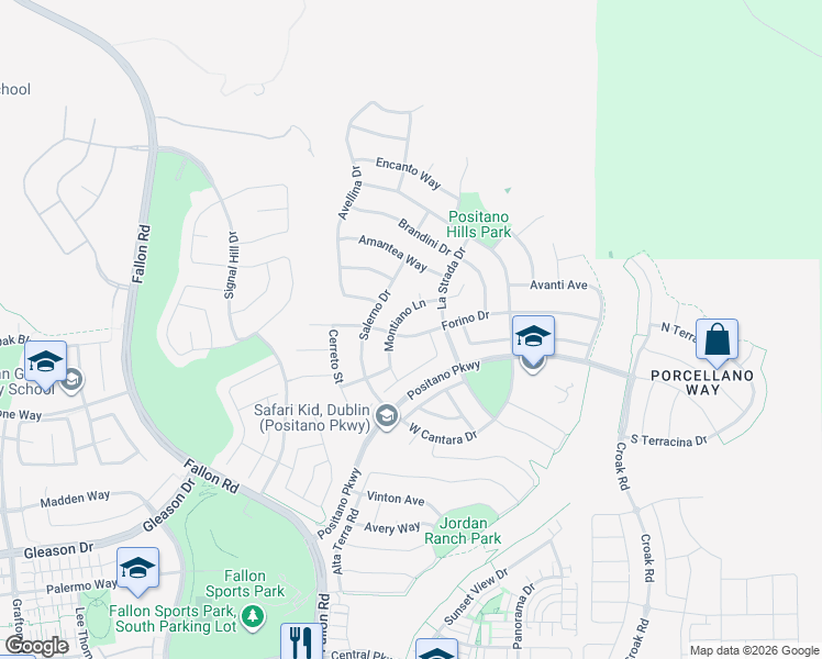 map of restaurants, bars, coffee shops, grocery stores, and more near 2453 Forino Drive in Dublin