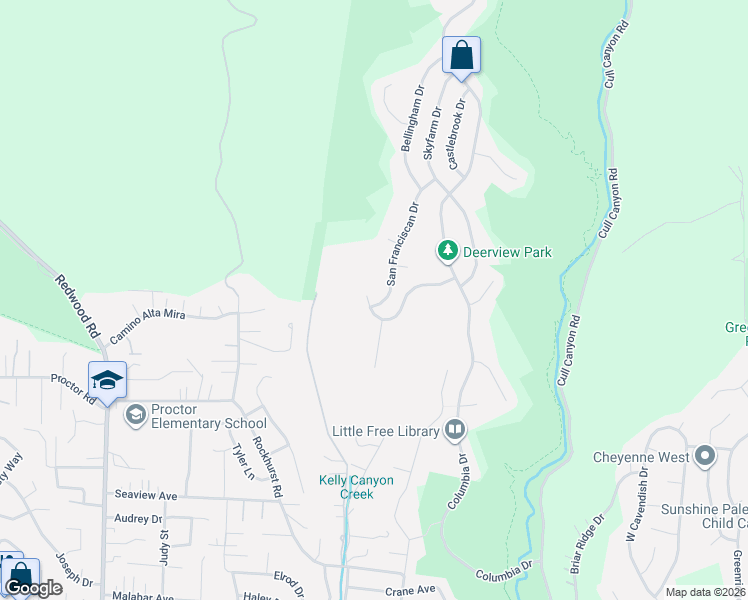 map of restaurants, bars, coffee shops, grocery stores, and more near 17499 San Franciscan Drive in Castro Valley