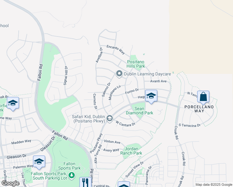 map of restaurants, bars, coffee shops, grocery stores, and more near 2453 Forino Drive in Dublin