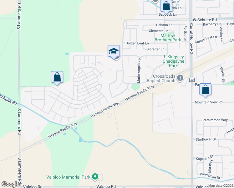 map of restaurants, bars, coffee shops, grocery stores, and more near 2557 Marie Antonette Lane in Tracy