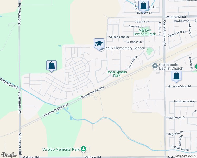 map of restaurants, bars, coffee shops, grocery stores, and more near 1068 Roy Frerichs Lane in Tracy