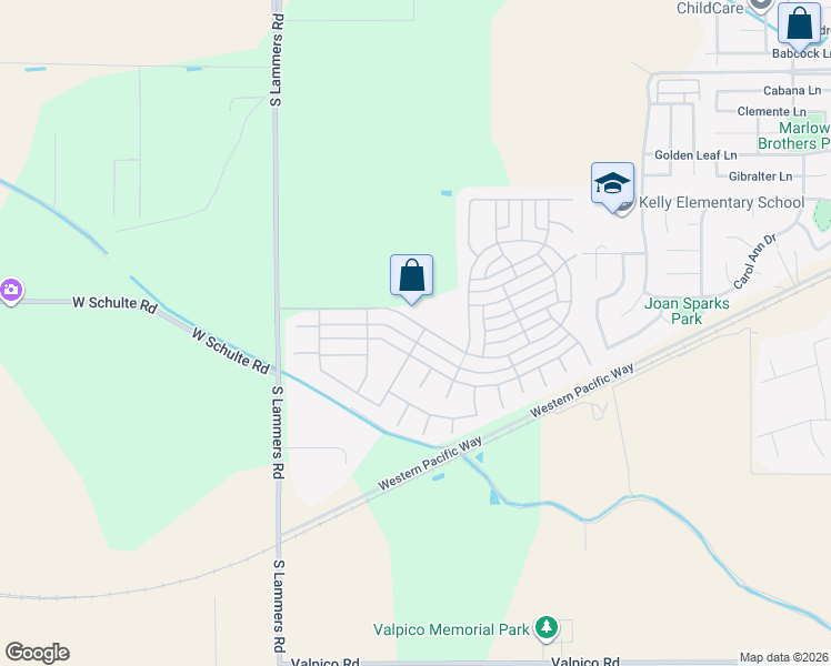 map of restaurants, bars, coffee shops, grocery stores, and more near 3004 Redbridge Road in Tracy