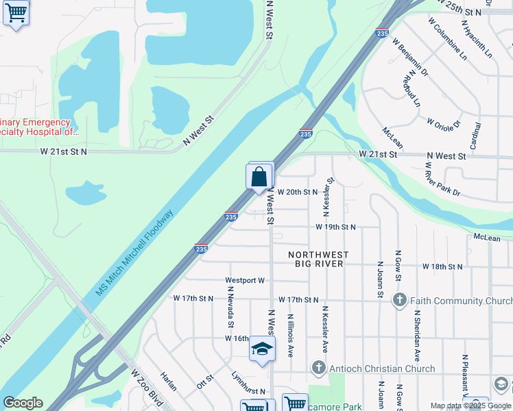 map of restaurants, bars, coffee shops, grocery stores, and more near 2059 North West Street in Wichita