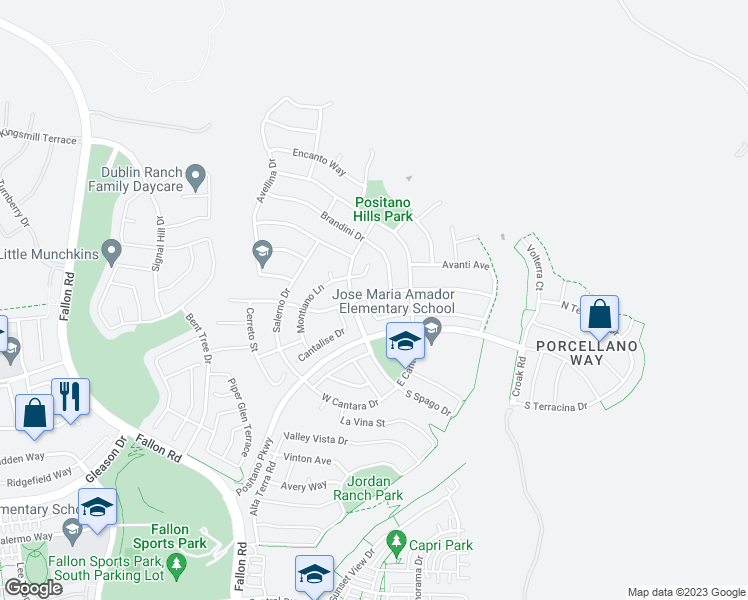 map of restaurants, bars, coffee shops, grocery stores, and more near 2389 Haggerty Drive in Dublin