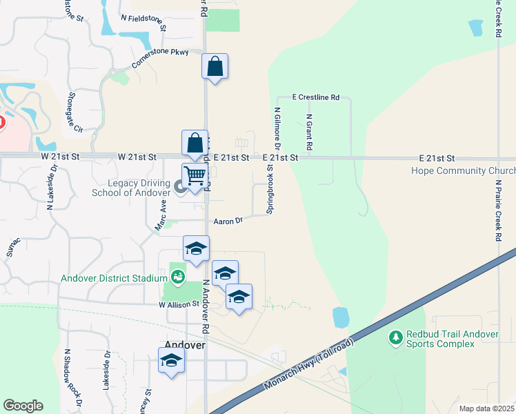 map of restaurants, bars, coffee shops, grocery stores, and more near 1927 Harvest Ridge Court in Andover