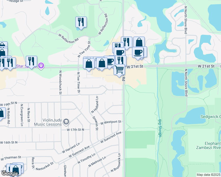 map of restaurants, bars, coffee shops, grocery stores, and more near W Barrington St in Wichita