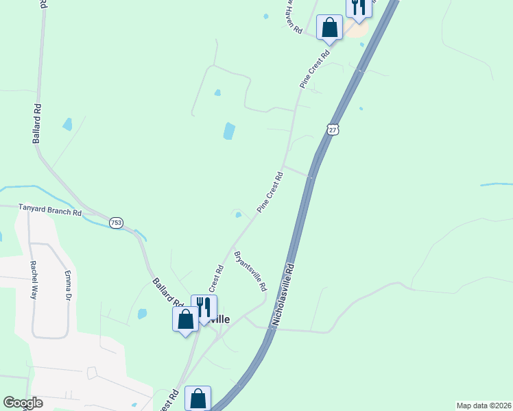 map of restaurants, bars, coffee shops, grocery stores, and more near 1127 Pine Crest Road in Lancaster