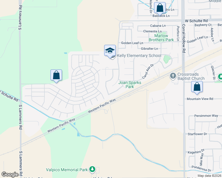 map of restaurants, bars, coffee shops, grocery stores, and more near 1068 Roy Frerichs Lane in Tracy