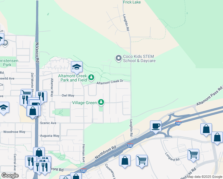 map of restaurants, bars, coffee shops, grocery stores, and more near 1429 Winding Stream Drive in Livermore