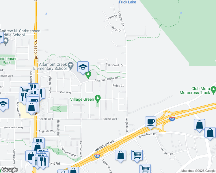 map of restaurants, bars, coffee shops, grocery stores, and more near 1429 Winding Stream Drive in Livermore