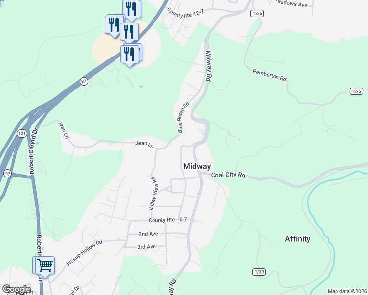 map of restaurants, bars, coffee shops, grocery stores, and more near 256 Ballard Street in Midway