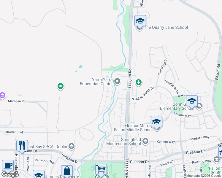 map of restaurants, bars, coffee shops, grocery stores, and more near 4077 Rosehill Place in Dublin