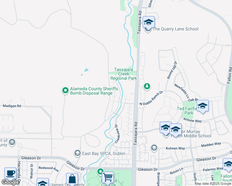 map of restaurants, bars, coffee shops, grocery stores, and more near 5999 Hillbrook Place in Dublin
