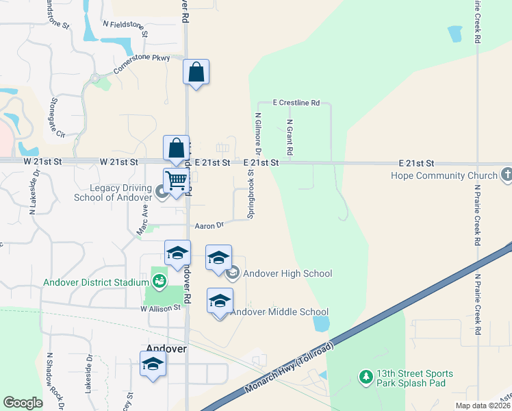 map of restaurants, bars, coffee shops, grocery stores, and more near 1928 Springbrook in Andover