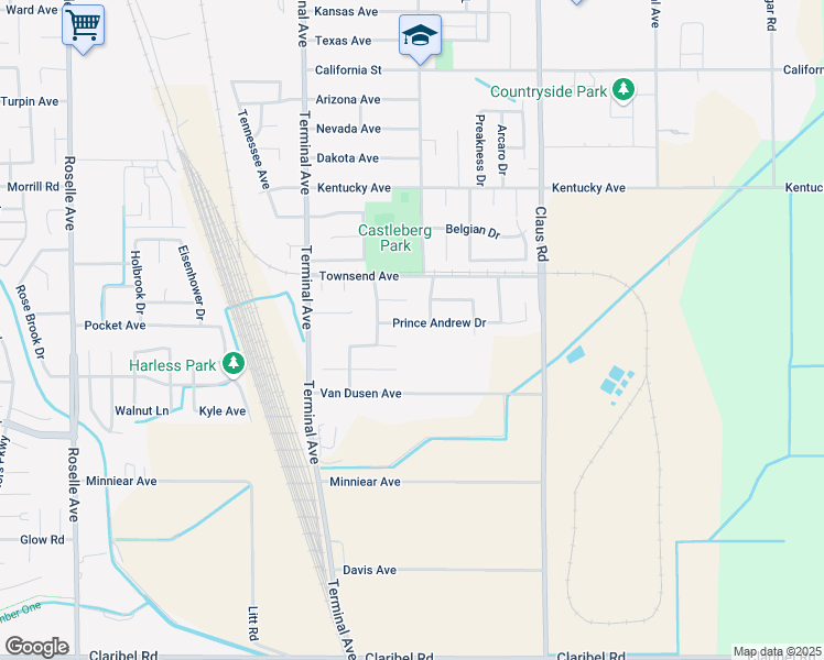map of restaurants, bars, coffee shops, grocery stores, and more near 3742 Prince Andrew Drive in Riverbank