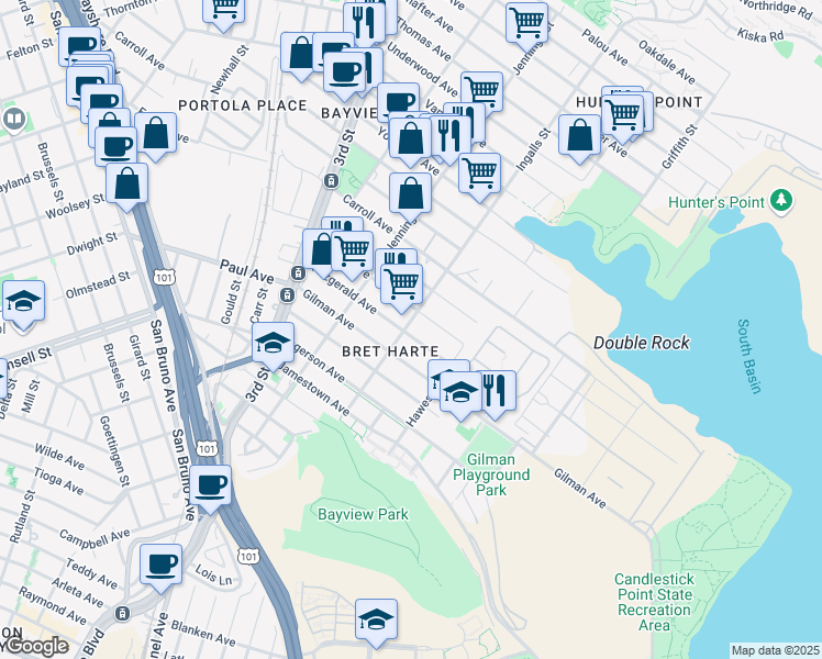 map of restaurants, bars, coffee shops, grocery stores, and more near in San Francisco
