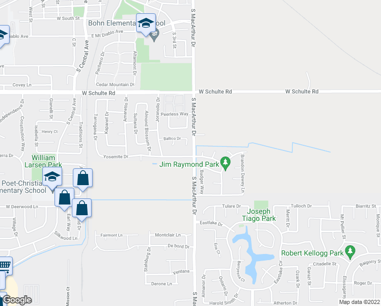 map of restaurants, bars, coffee shops, grocery stores, and more near 563 Yosemite Drive in Tracy