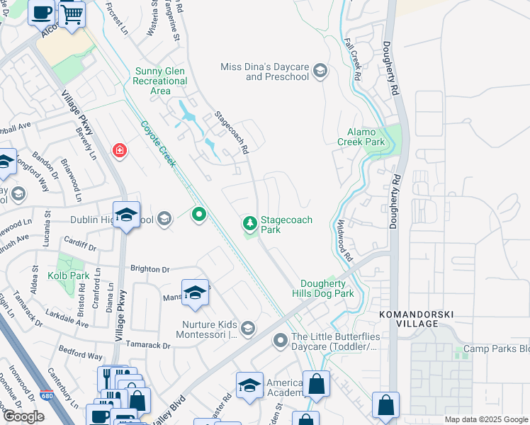 map of restaurants, bars, coffee shops, grocery stores, and more near 7638 Coral Way in Dublin
