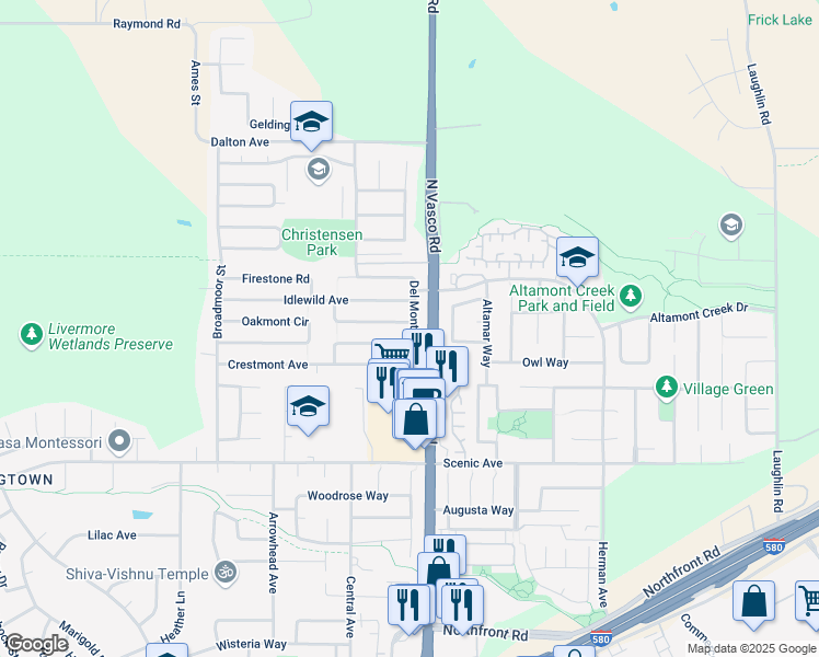 map of restaurants, bars, coffee shops, grocery stores, and more near 5953 Running Hills Avenue in Livermore