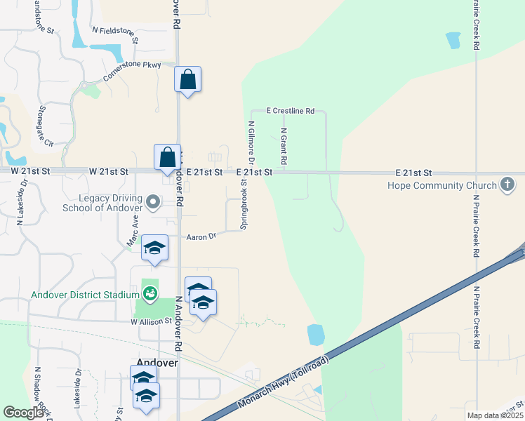 map of restaurants, bars, coffee shops, grocery stores, and more near 507 East 21st Street in Andover