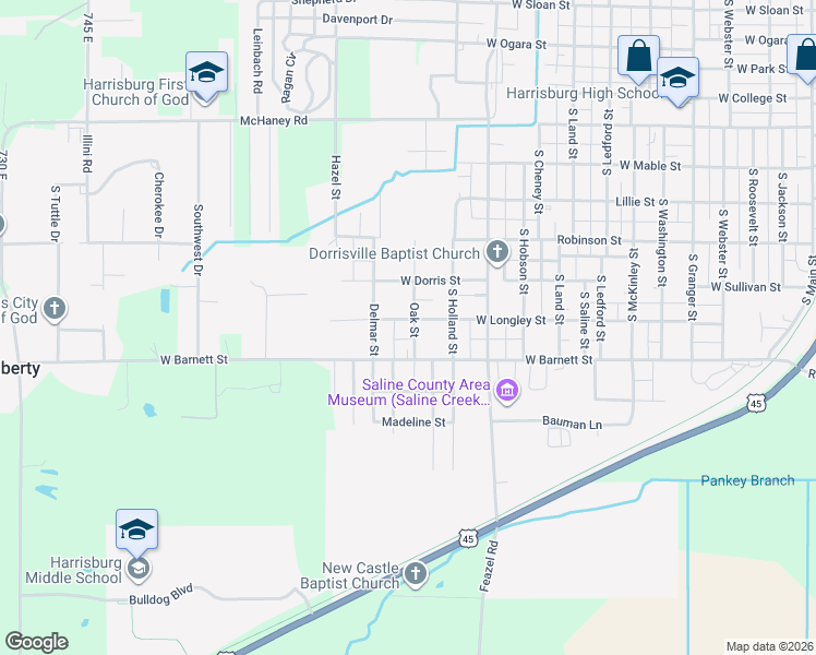 map of restaurants, bars, coffee shops, grocery stores, and more near 1318-1398 Oak Street in Harrisburg