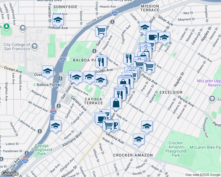 map of restaurants, bars, coffee shops, grocery stores, and more near in San Francisco