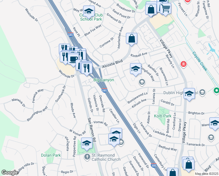 map of restaurants, bars, coffee shops, grocery stores, and more near 8612 Wicklow Lane in Dublin