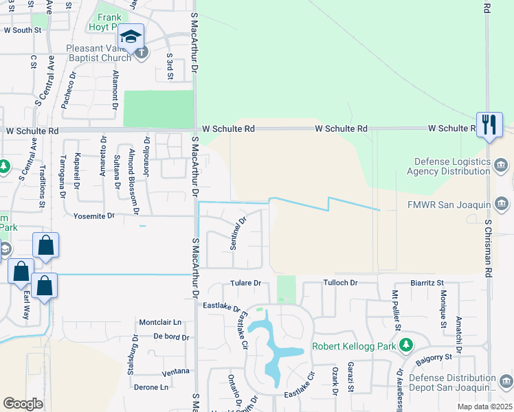 map of restaurants, bars, coffee shops, grocery stores, and more near 857 Sentinel Drive in Tracy