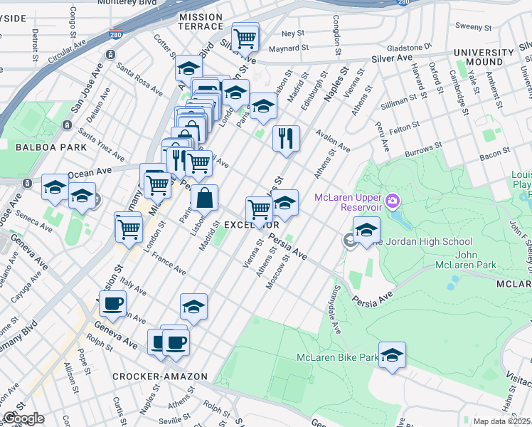 map of restaurants, bars, coffee shops, grocery stores, and more near in San Francisco