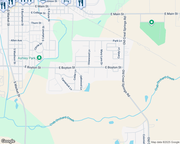 map of restaurants, bars, coffee shops, grocery stores, and more near 1301-1367 East Boyton Street in Marion